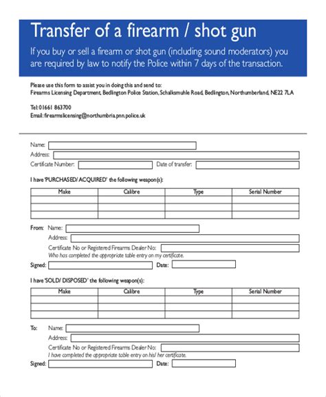 FREE 9+ Sample Gun Transfer Forms in PDF Word