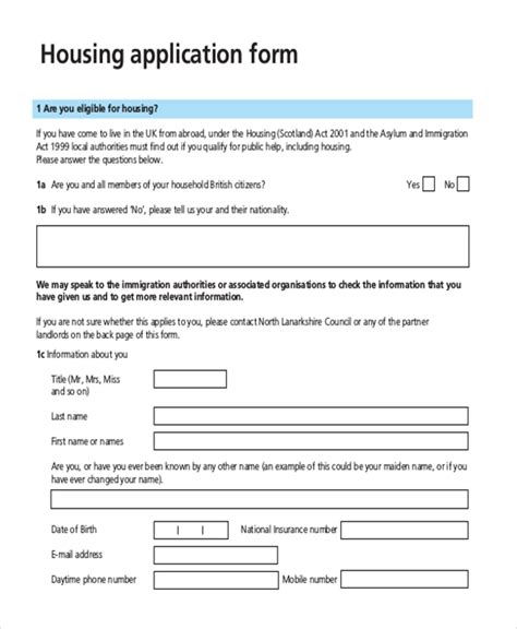 FREE 9+ Sample Housing Application Forms in PDF MS Word