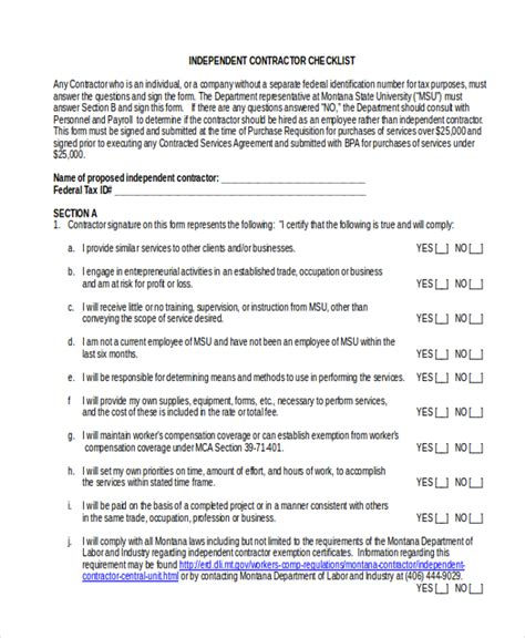 FREE 9+ Sample Independent Contractor Forms in MS Word PDF Excel