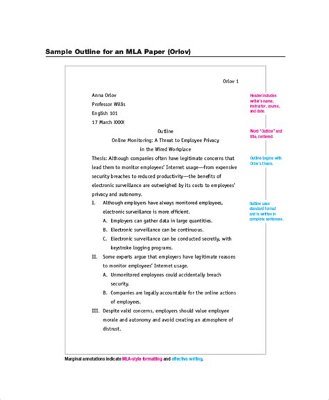 FREE 9+ Sample MLA Outline Templates in PDF MS Word