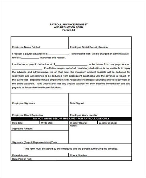 FREE 9+ Sample Payroll Advance Forms in PDF MS Word