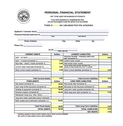 FREE 9+ Sample Personal Financial Statement Forms in PDF