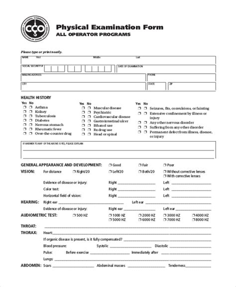 FREE 9+ Sample Physical Exam Forms in PDF