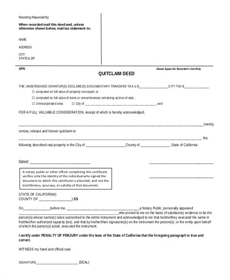 FREE 9+ Sample Quick Claim Deed Templates in PDF MS Word