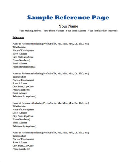 FREE 9+ Sample Reference Page Templates in PDF