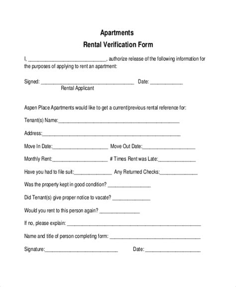 FREE 9+ Sample Rental Verification Forms in PDF MS Word