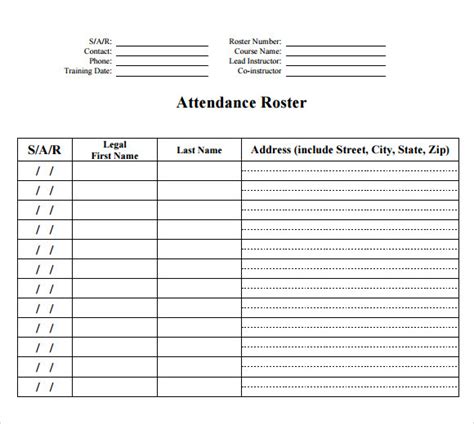 FREE 9+ Sample Roster Templates in PDF MS Word Excel