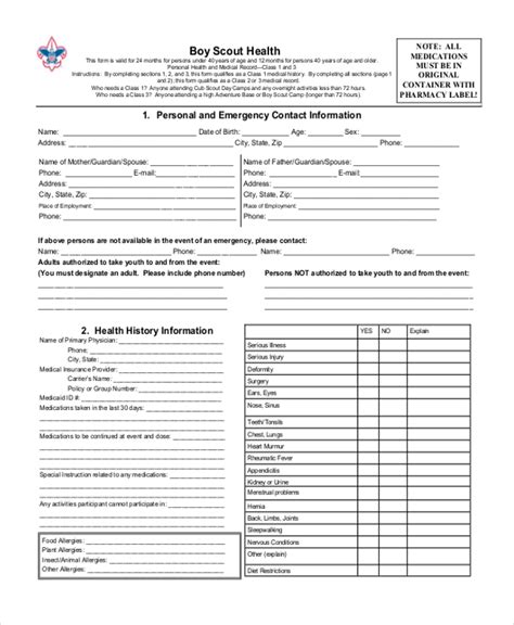 FREE 9+ Sample Scout Health Forms in PDF Word