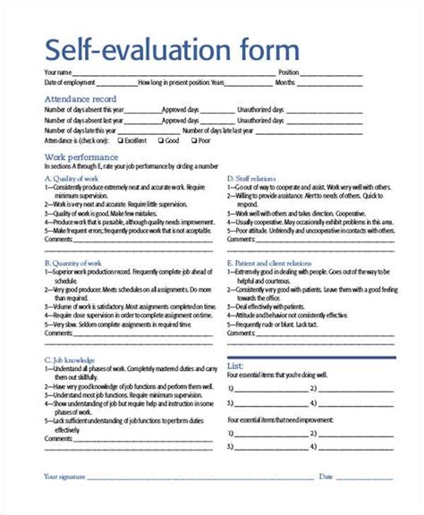 FREE 9+ Sample Self Evaluation Forms in PDF MS Word