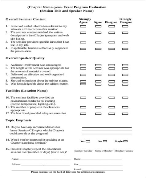 FREE 9+ Sample Seminar Evaluation Forms in MS Word PDF