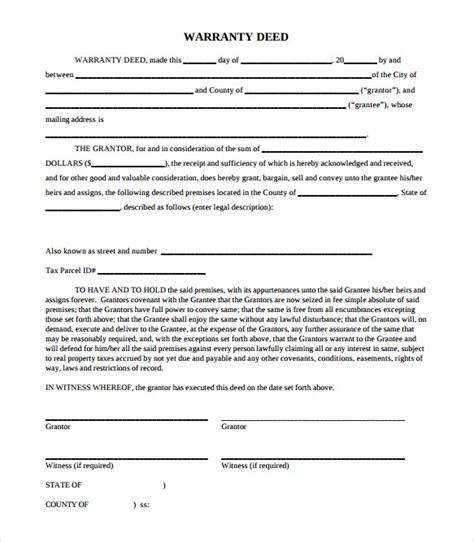 FREE 9+ Sample Warranty Deed Form Templates in PDF MS Word