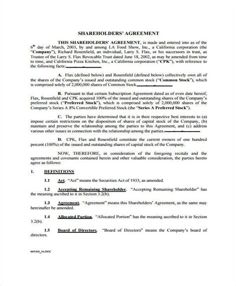 FREE 9+ Shareholder Agreement Forms in PDF MS Word