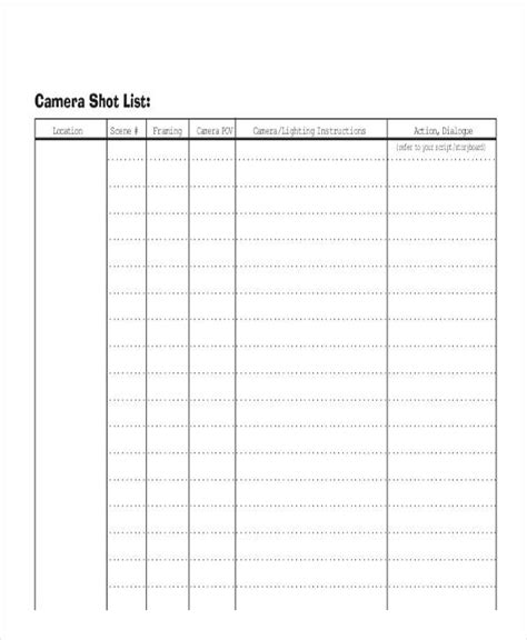 FREE 9+ Shot List Samples in MS Word PDF