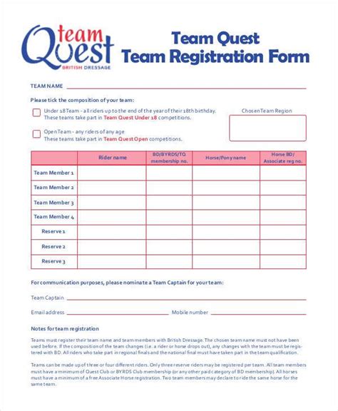 FREE 9+ Team Registration Forms in PDF MS Word