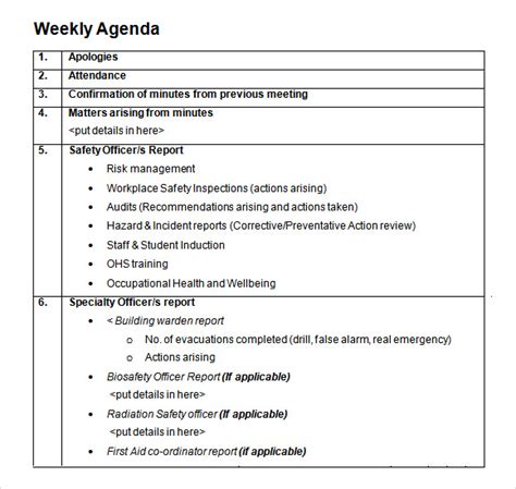 FREE 9+ Weekly Agenda Samples in PDF MS Word