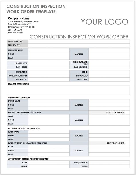 FREE Blank Construction Work Order Word Excel Pages Numbers