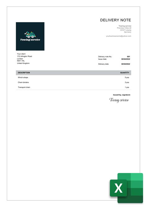 FREE Delivery Note Template in Microsoft Excel (XLS)