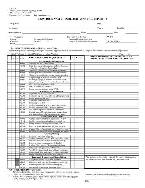 Free Hazardous Waste Inspection Report | PDF - audit - raincitystudios.com