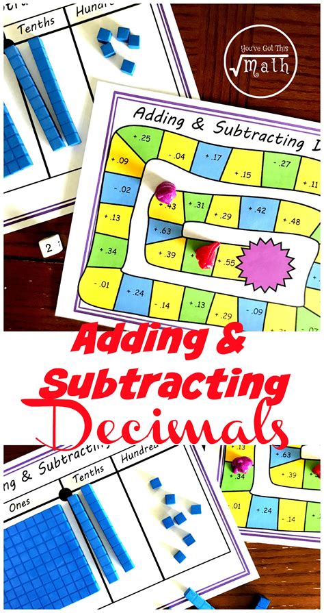 FREE NoPrep Adding and Subtracting Decimal Game Using Base Ten Blocks