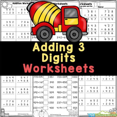 FREE Printable 3Digit Addition Math Worksheets (with Answer Key!)