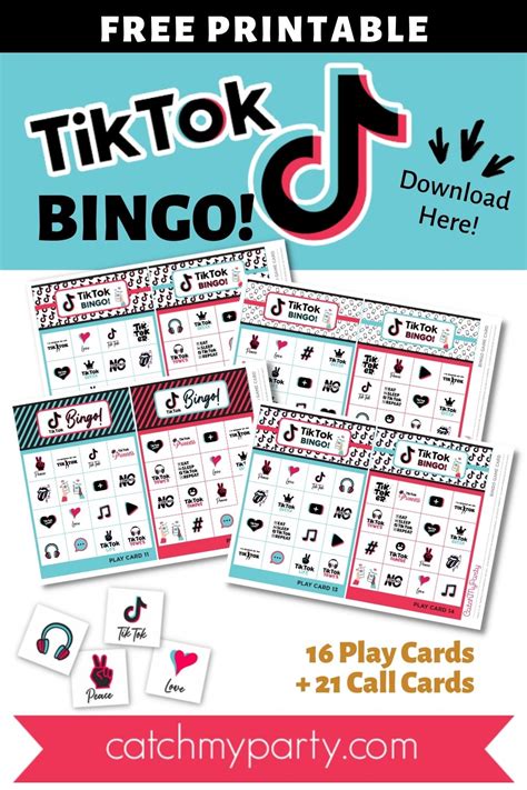 FREE Printable TikTok Bingo Game with 16 Playing Cards