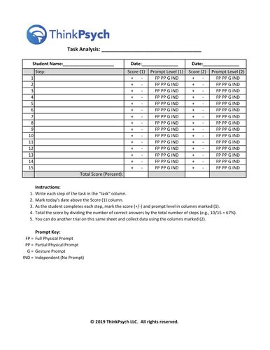 FREE Task Analysis Data Sheet Fillable PDF File Teaching Resources