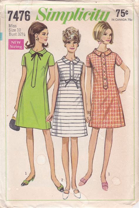 FREE US SHIP Sewing Pattern Simplicity 7476 Vintage Retro 1960s 60s Mod