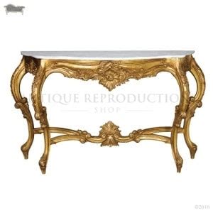 French Classic Antique Gold Console Table with White … - balustradellc