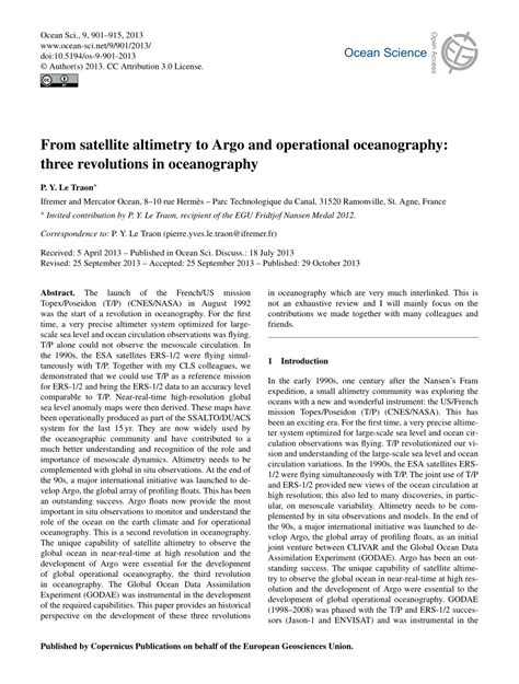 From satellite altimetry to Argo and operational oceanography: three ... - raincitystudios.com