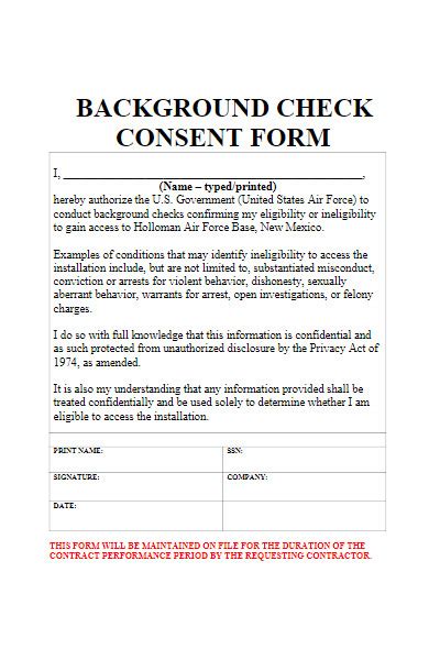 FSA Background Check Consent Form FSA Background Check Consent Form