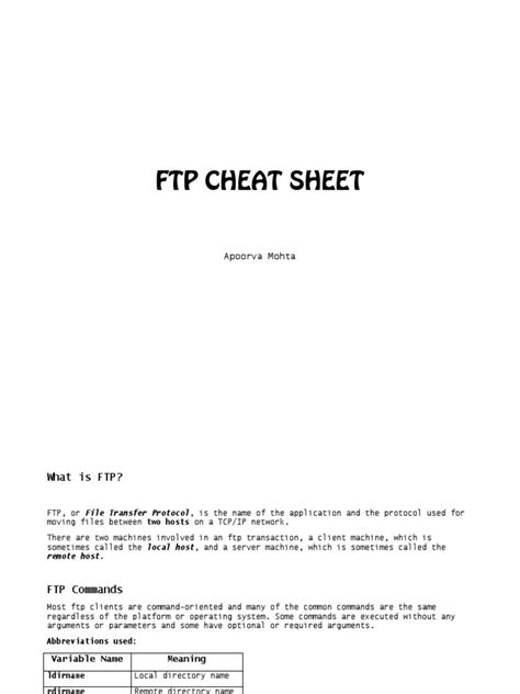 FTP Cheat Sheet PDF File Transfer Protocol Filename