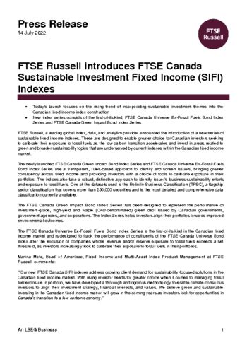 FTSE Canada Free Index Series FTSE Russell