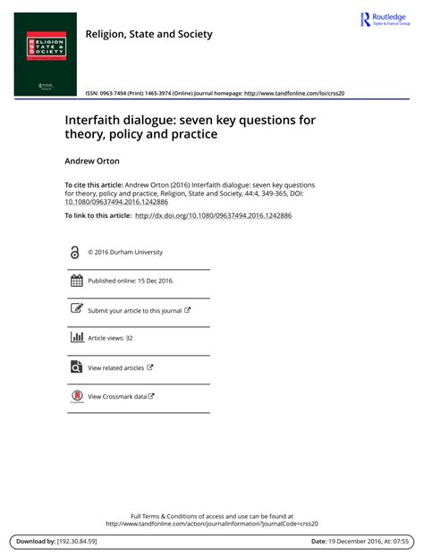 Full article: Interfaith dialogue: seven key questions for theory ... - balustradellc