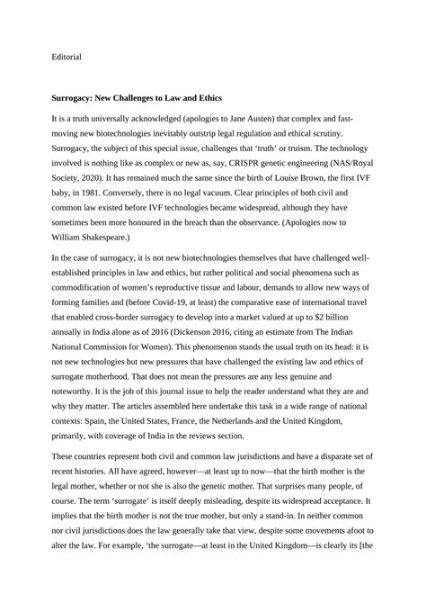 Full article: Surrogacy: New Challenges to Law and Ethics - balustradellc