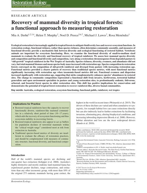 Functional recovery of tropical forests: The role of restoration ... - raincitystudios.com