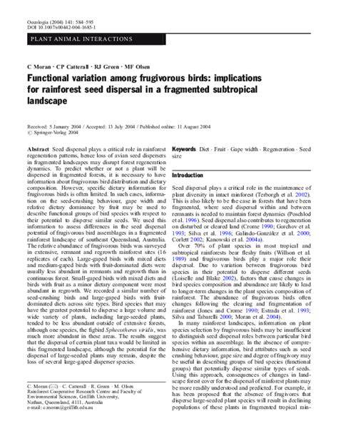 Functional variation among frugivorous birds: implications for ... - raincitystudios.com