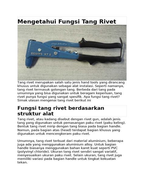 Fungsi dan Cara Pakai Tang Rivet - balustradellc