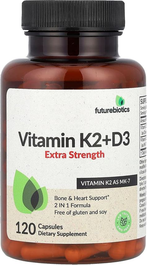 Futurebiotics, Vitamin K2 + D3 , 60 - 120 Capsules, Fresh Stock - balustradellc