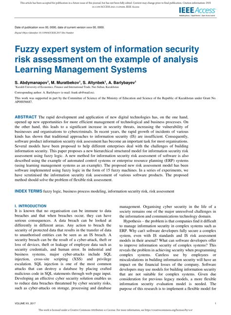 Fuzzy Expert System of Information Security Risk Assessment on the ... - wintechmobiles.com