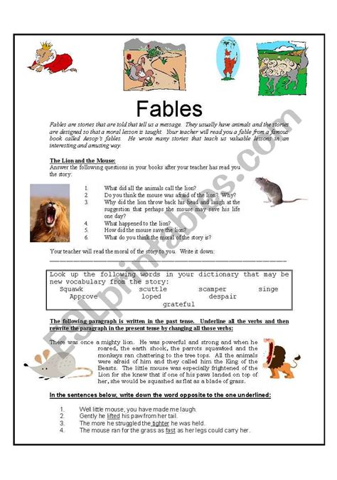Fables Printable Worksheets Learning How to Read