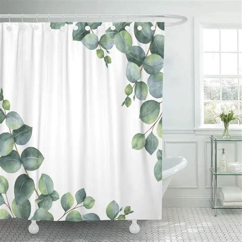 Fabric Shower Curtain Curtains with Hooks Green Eucalyptus …