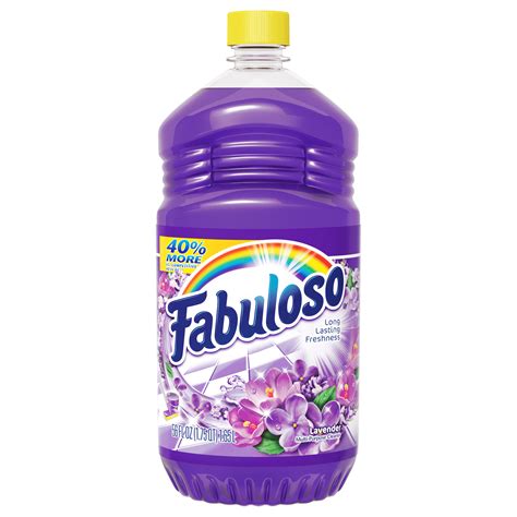Fabulous cleaning. Fabuloso® Antibacterial Multi-Purpose Cleaner, Lavender Scent. Kills 99.9% of viruses and bacteria 7. Fabuloso Antibacterial is an all in one cleaner that can be used on floors, walls, bathrooms, living rooms, and almost every hard surface. To clean and sanitize hard, non-food, non-porous surfaces: Dilute 1/2 cup of Fabuloso Antibacterial in a ... 