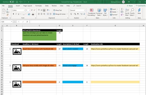 Facebook Ad Copy Template Excel