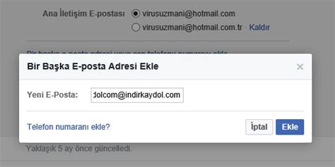 Facebook e posta adresim değiştirilmiş