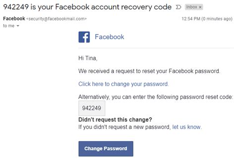 Facebook email recovery code. i got 5 emails within a 3 day period that all have the same recovery code. i'm led to believe that if these were legit account recovery emails, the code would be different each time. whomever is doing this is able to disguise themself as the real facebook, even going as far as having the email address me by the name i have registered … 