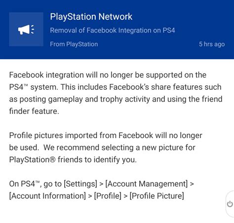 Facebook integration pulled from PlayStation 4 