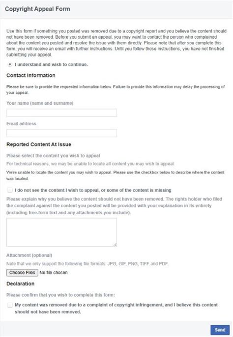 Facebook us copyright appeal form.  These articles provide information abo...