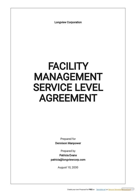 Facility Management Service Level Agreement Template Download in Word