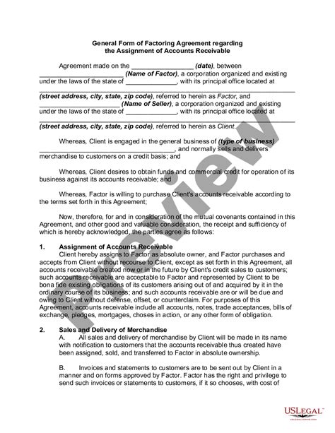 Factoring Agreement Factoring Agreement US Legal Forms