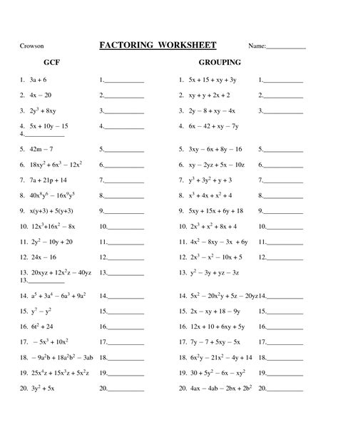 Factoring Practice Worksheet Answers